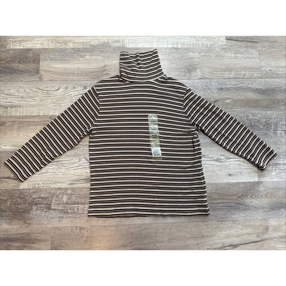 Vintage‎ 90s Y2K Brown Black Striped Ribbed Knit Turtle Neck Sweater Size M NWT